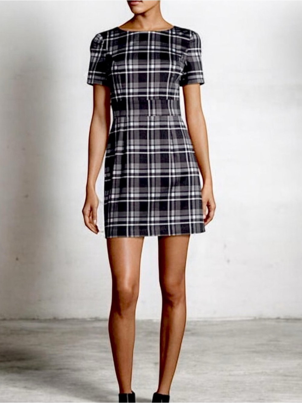 French Connection Tailored Black and White Plaid Dress